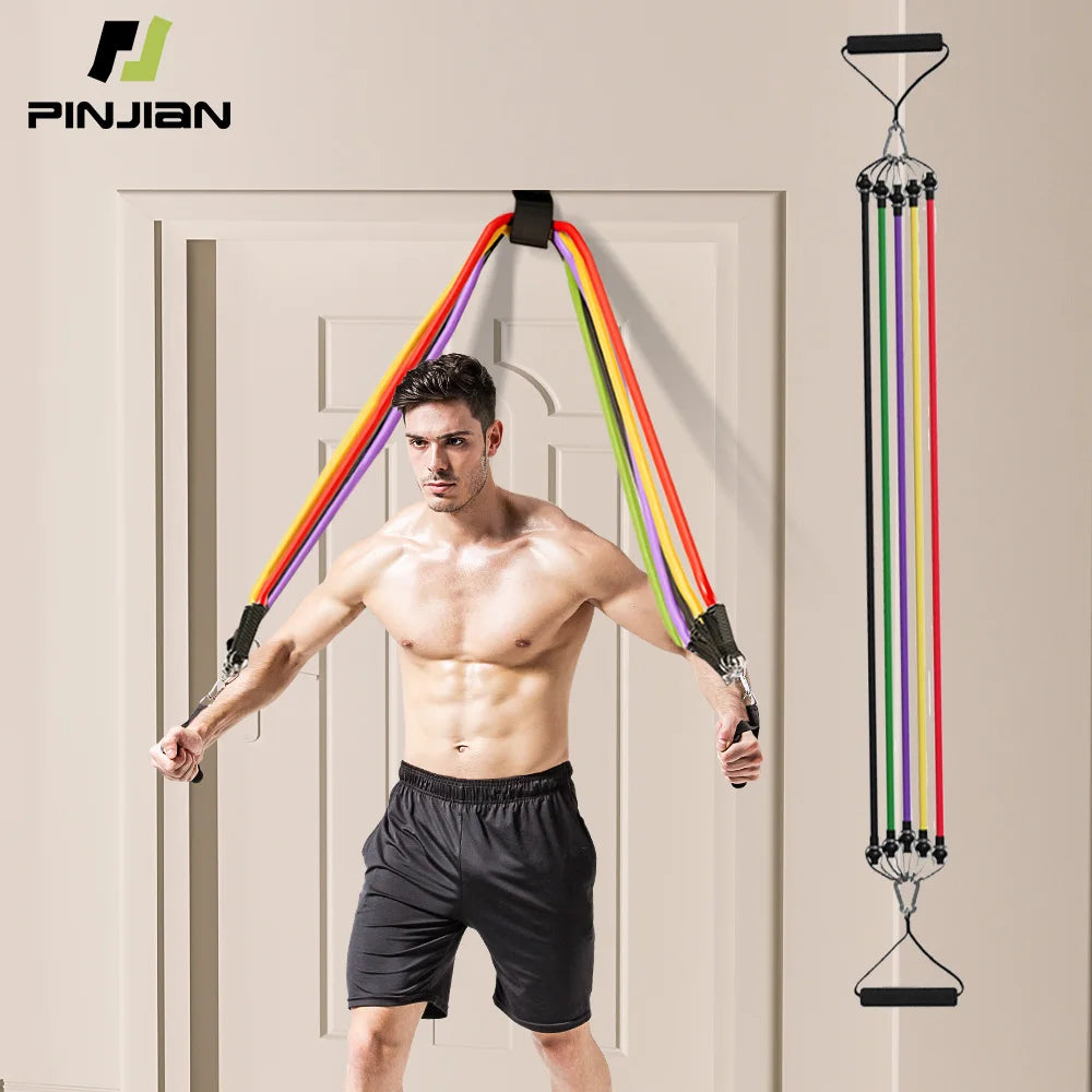 Bodybuilding Resistance Bands Set Multi-Function Tensioner Suit Muscle Training Belt Elastic Bands Portable Fitness Equipment