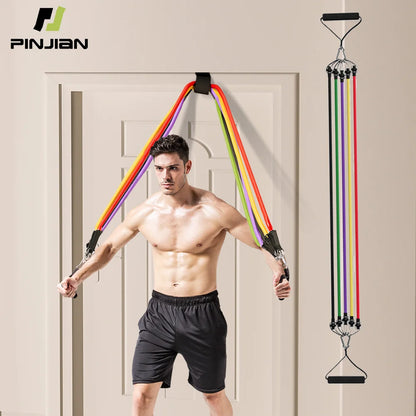 Bodybuilding Resistance Bands Set Multi-Function Tensioner Suit Muscle Training Belt Elastic Bands Portable Fitness Equipment