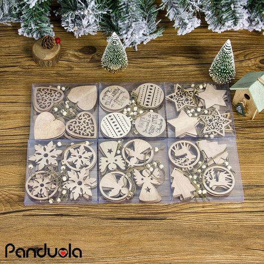 12PCS/Box Creative Xmas Christmas Wooden Chip Pendants Ornaments