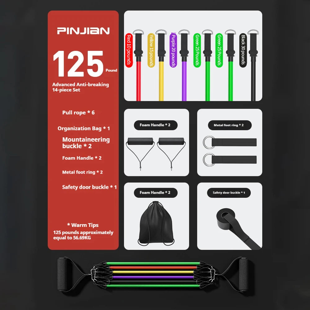 Bodybuilding Resistance Bands Set Multi-Function Tensioner Suit Muscle Training Belt Elastic Bands Portable Fitness Equipment