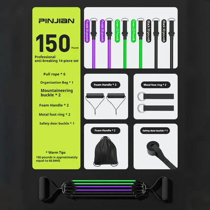 Bodybuilding Resistance Bands Set Multi-Function Tensioner Suit Muscle Training Belt Elastic Bands Portable Fitness Equipment