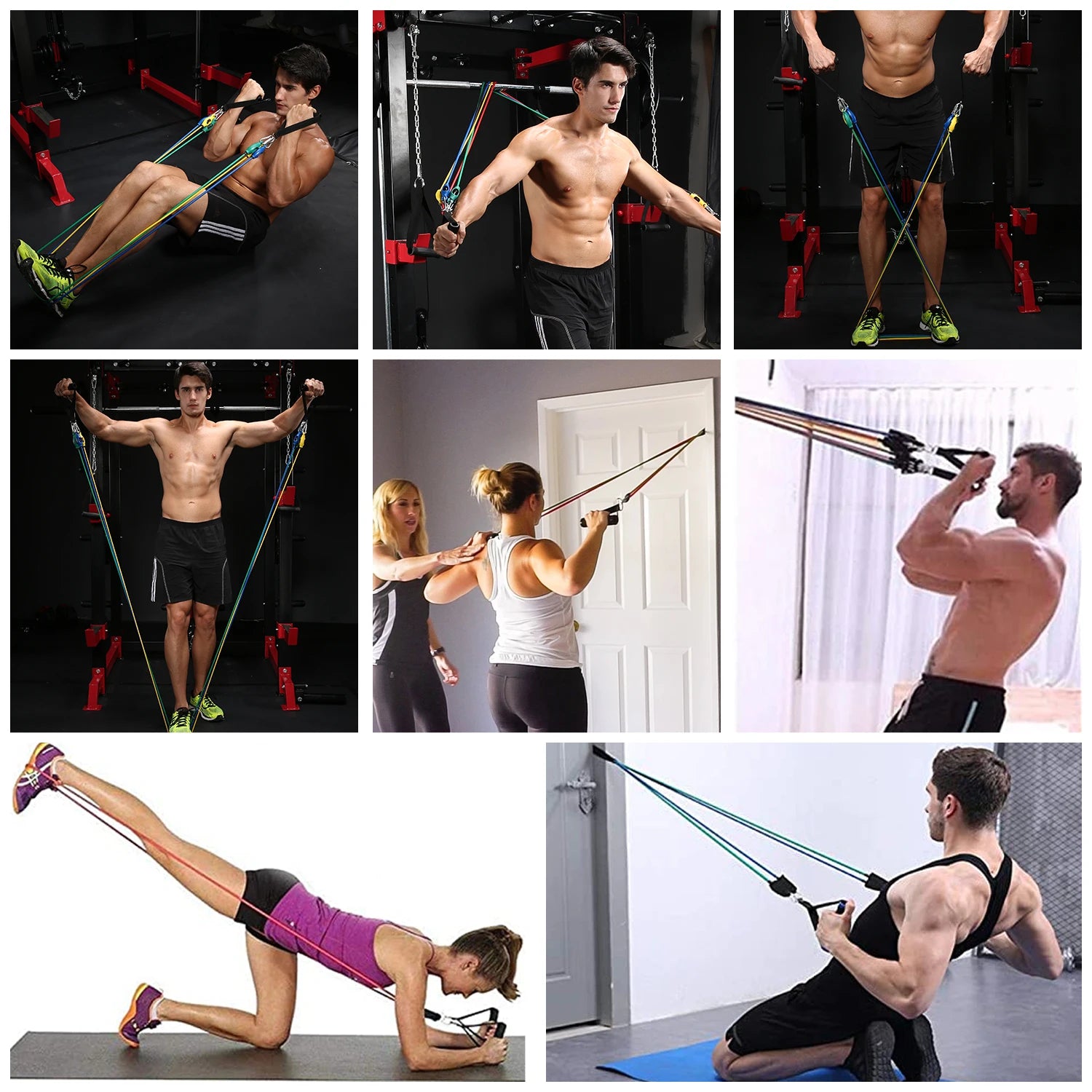 Bodybuilding Resistance Bands Set Multi-Function Tensioner Suit Muscle Training Belt Elastic Bands Portable Fitness Equipment