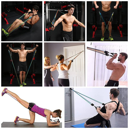 Bodybuilding Resistance Bands Set Multi-Function Tensioner Suit Muscle Training Belt Elastic Bands Portable Fitness Equipment