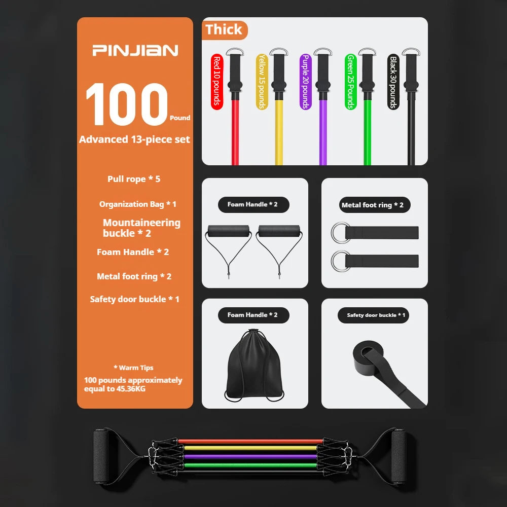 Bodybuilding Resistance Bands Set Multi-Function Tensioner Suit Muscle Training Belt Elastic Bands Portable Fitness Equipment